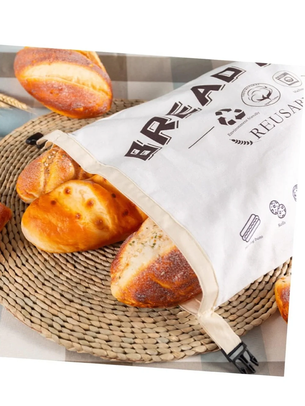 Reusable Bread Bag with Printed 'BREAD BAG' Logo - Cream